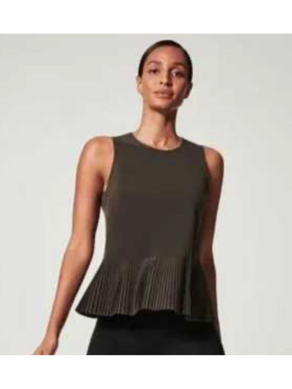 SPANX Yes Pleats Peplum Tank Gray Size S Sleeveless Pleated Hem Top Worn Once
